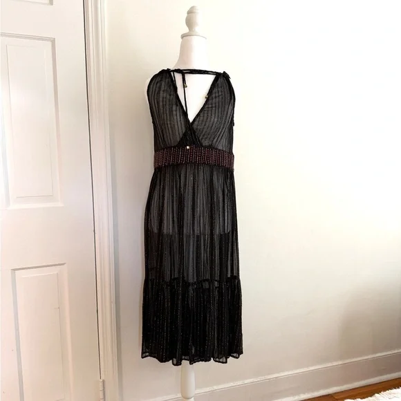Anthropologie Black & Gold Metallic, Midi Dress by Floriat Size Small - Picture 5 of 16